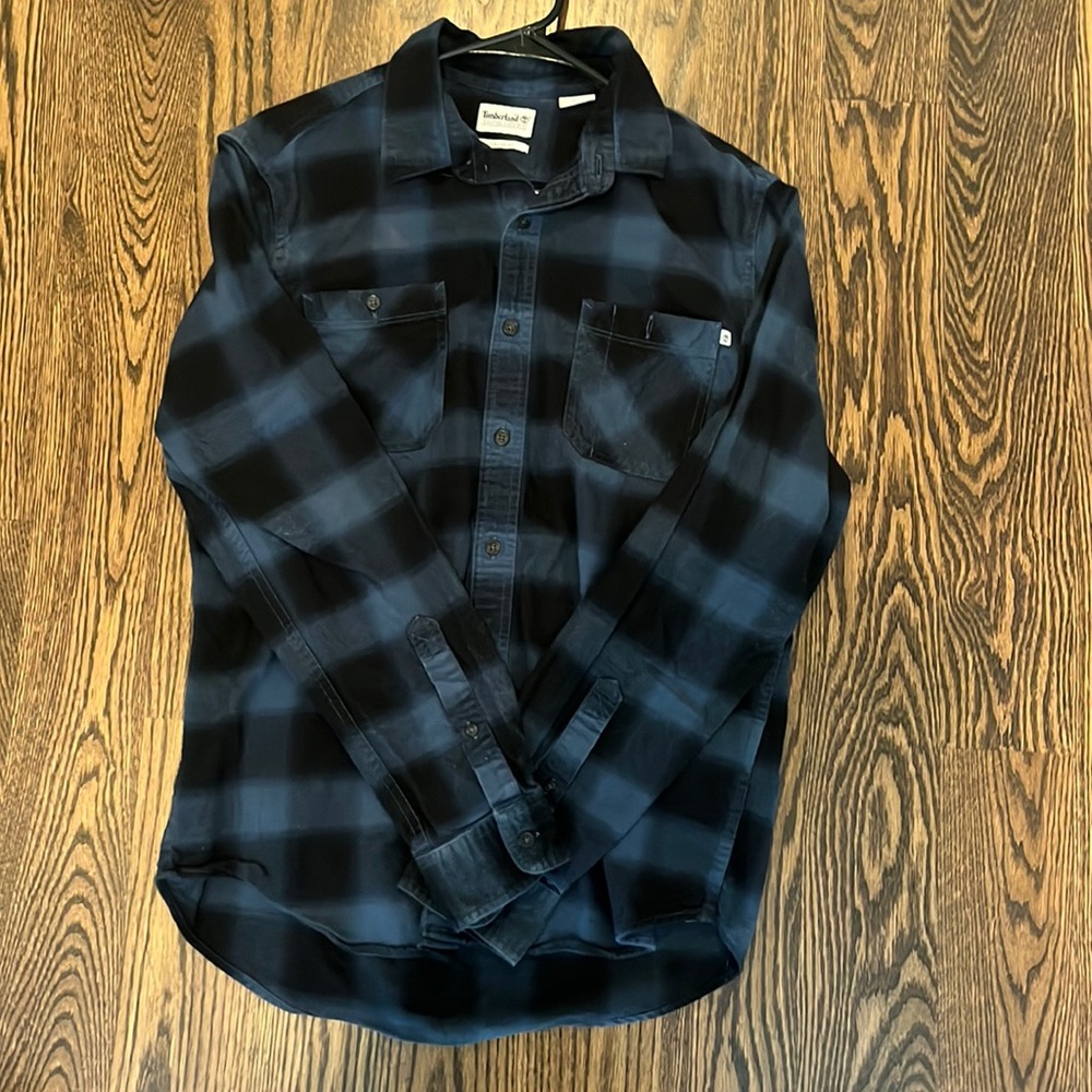 Blue Timberland flannel.